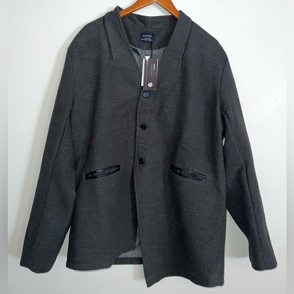 AOWOFS NEW Mens Asymmetrical Button Down Tweed Overcoat Car Coat Sz XL